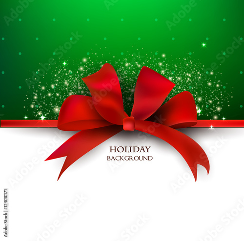 Holiday background with red bow and place for text. Vector Illus