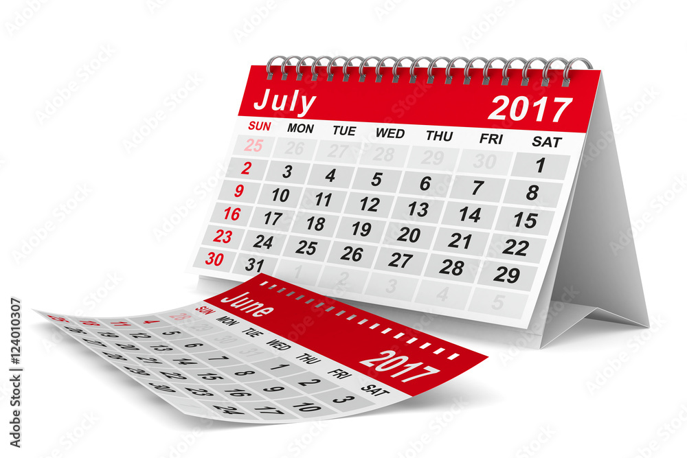 2017 year calendar July Isolated 3D image Stock Illustration Adobe
