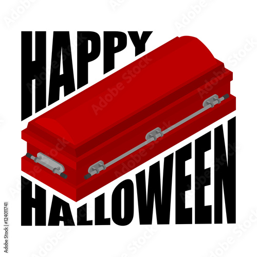 Happy Halloween. coffin and typography. Illustration for terribl photo