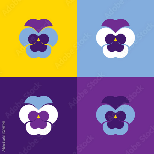 Set of vector geometric pansies. Heartsease illustration