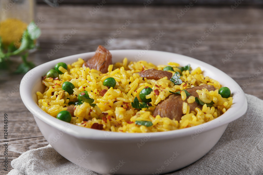 rice with meat curry green peas cooked rice with meat curry green peas cooked