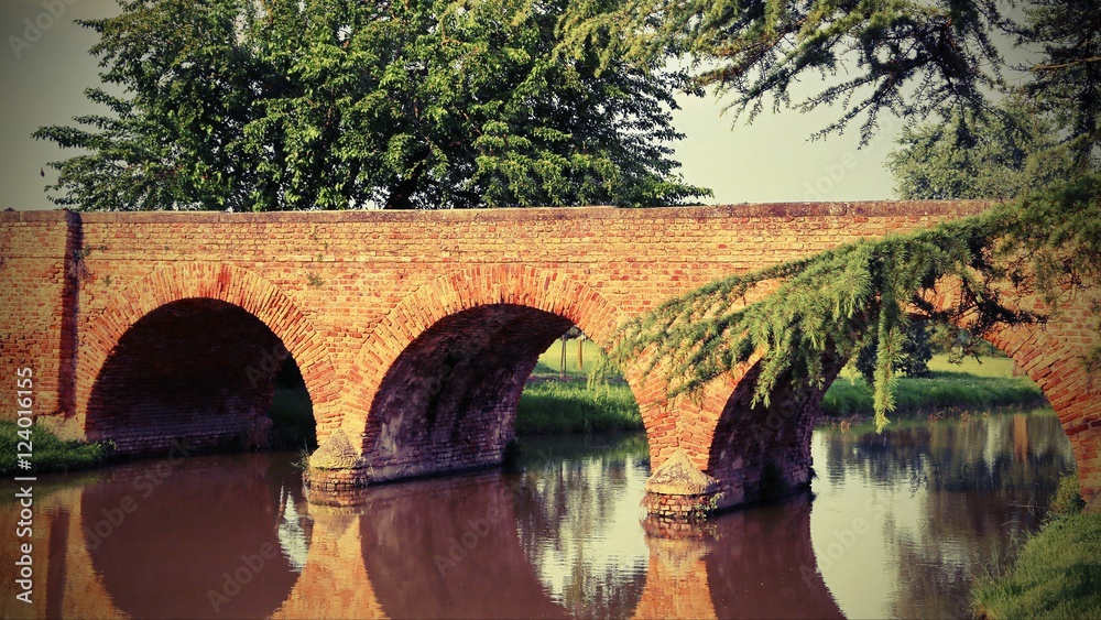 medieval bridge made of red brick
