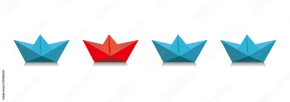 Red and blue paper ship on white. Red and blue paper ship on white.