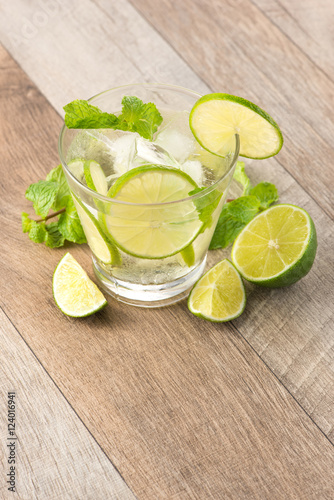 Drink for hot summer days. Fresh lime and lemon lemonade with mi