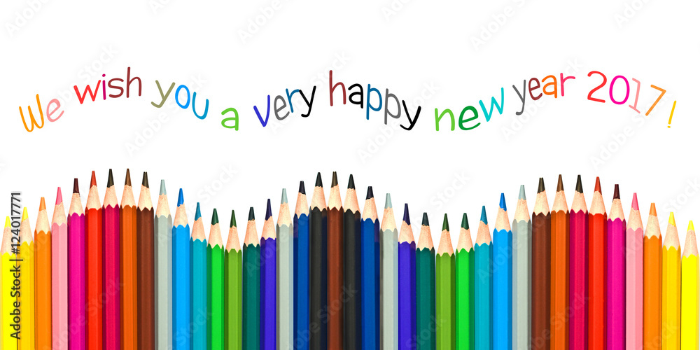 Fototapeta Happy new year 2017 greeting card , colorful pencils isolated on white background