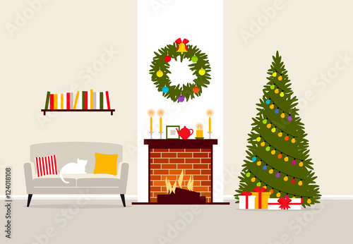 Vector illustration of the christmas living room