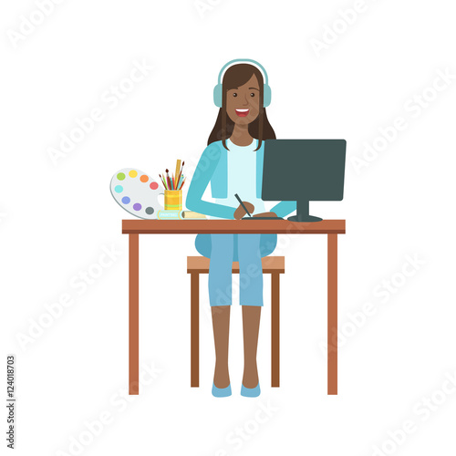 Illustrator Drawing With Computer Devices, Creative Person Illustration
