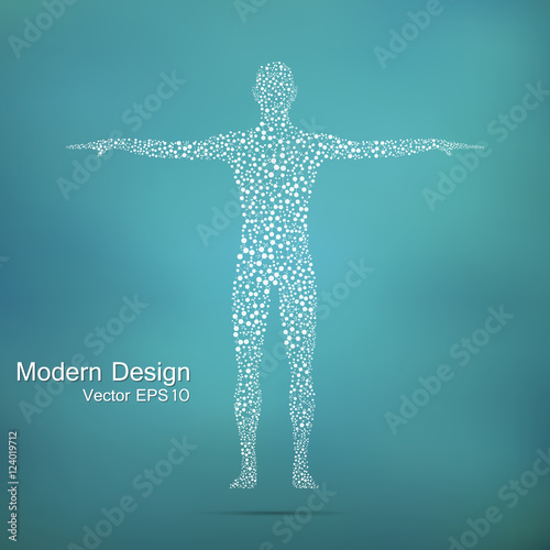 Structure molecule of man. Abstract model human body DNA . Medicine, science and technology. Scientific Vector for your design.