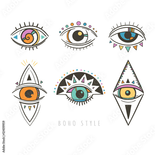 hand drawn mystic eyes, vector illustration with esoteric symbols with eyes