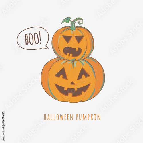 Halloween carved pumpkins isolated on white background, vector illustration.  