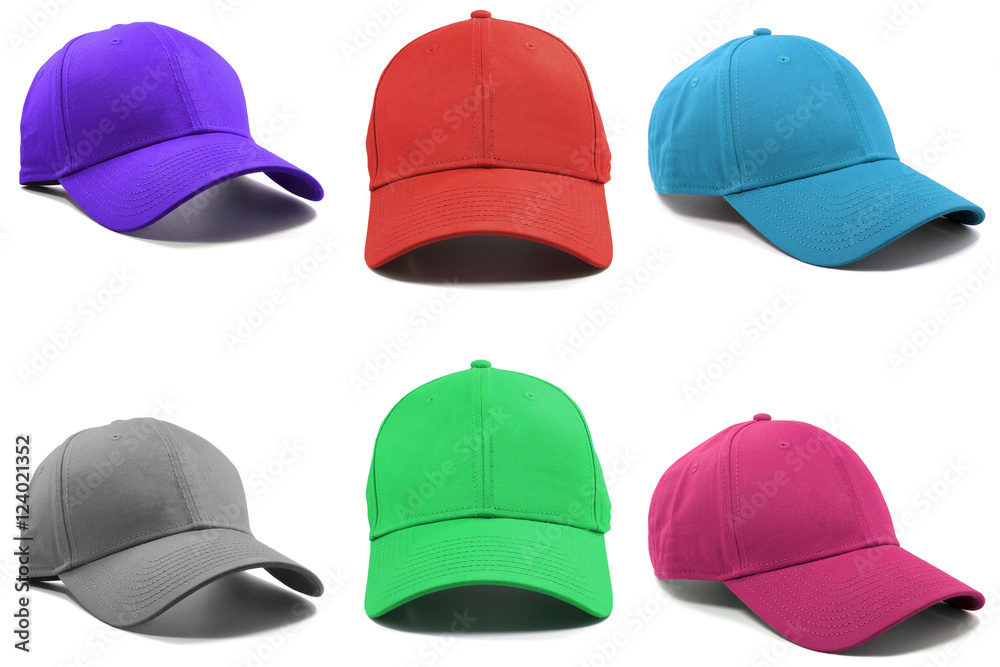 Group of the colorful fashion caps isolated on white background. Group of the colorful fashion caps isolated on white background.
