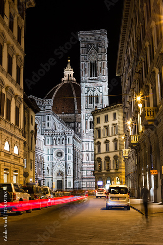 Florence Cathedral  Duomo - Basilica di Santa Maria del Fiore  night view from street level  night view from Via degli Agli