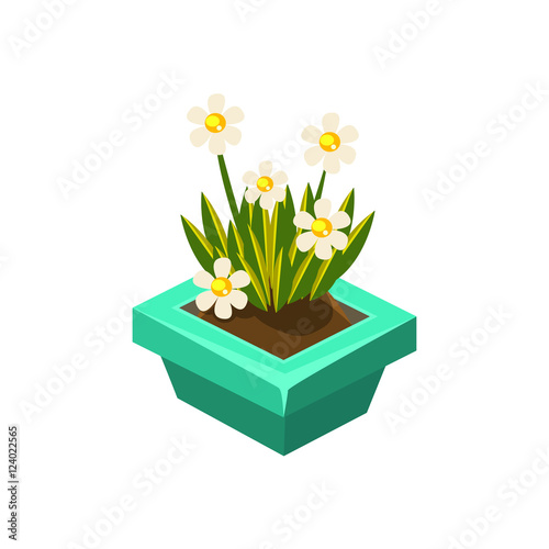 Pot With White Flowers Isometric Garden Landscaping Element