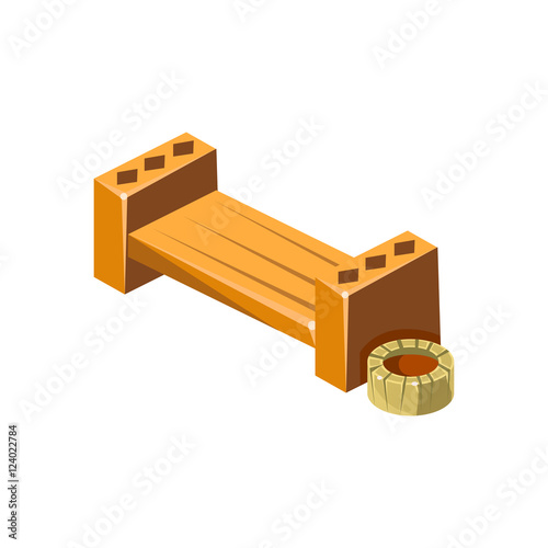 Wooden Bench With Empty Flower Bed Isometric Garden Landscaping Element