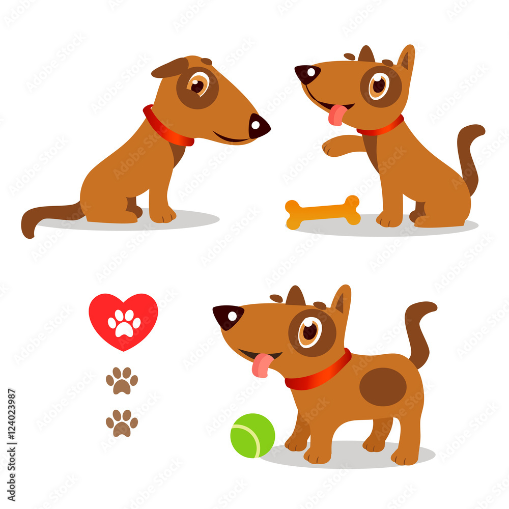 Fototapeta premium Dogs Funny And Sad. Cartoon Vector Set Illustrations On A White Background. Dogs Funny Faces. Dogs Funny Memes. Dogs Funny Moments.