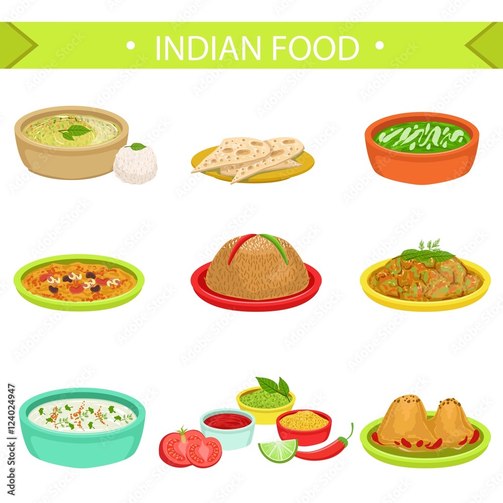 Indian Food Signature Dishes Illustration Set
