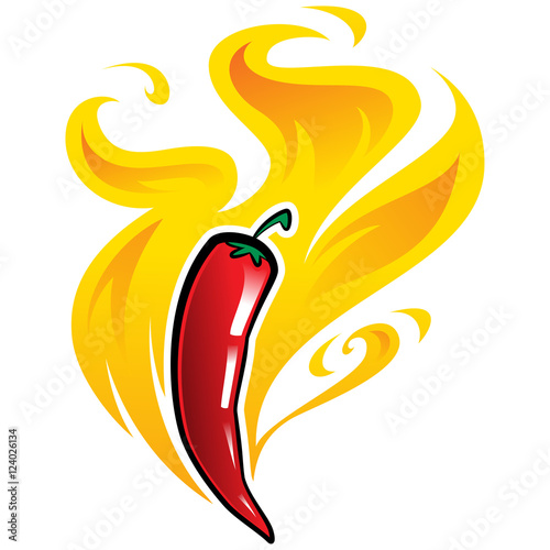 Vector illustration of red hot mexican spicy chilly pepper on fi