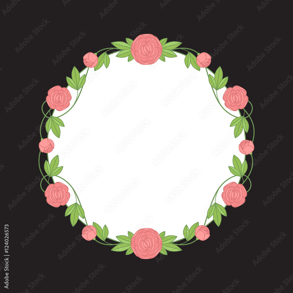 Vector floral wreath of crimson tulips for wedding invitations. Colorful illustration.