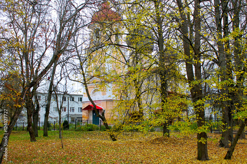 Church behind autumn trees