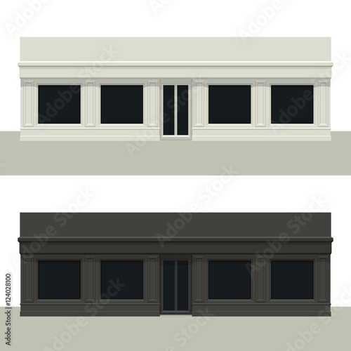 Long facade building. Front of house. Template for outdoor advertising. Vector detailed illustration. Isolated on white background.