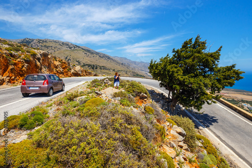 curvy road near Chora Sfakion town on Crete, Greece