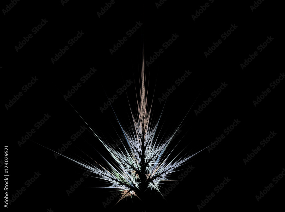 Fototapeta premium Wygenerowane komputerowo fraktali ilustracji jodły w dekoracji zimne kolory niebieski zima na czarnym tle