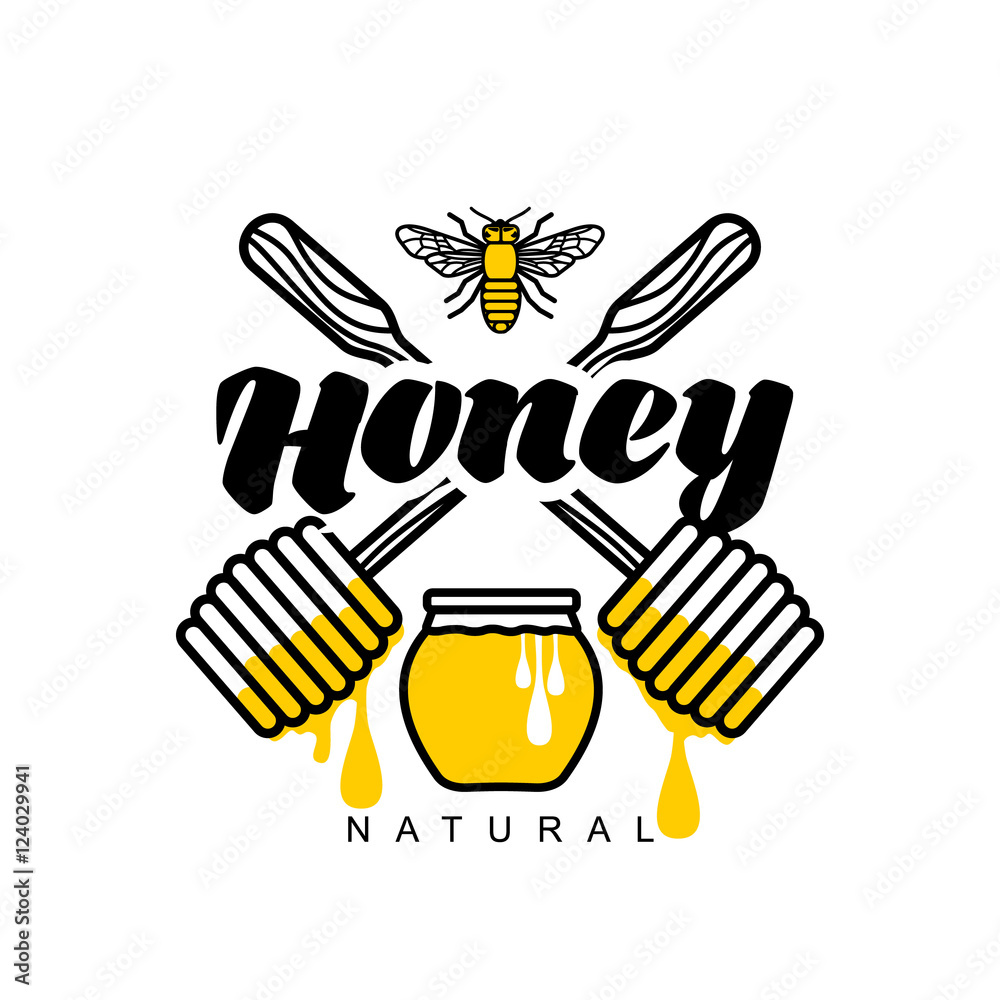 Honey dipper apiary logo, sketch style vector illustrations isolated on