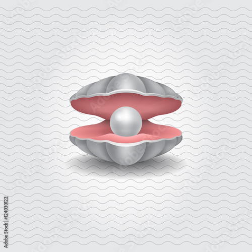 Shell with a pearl, realistic vector object.