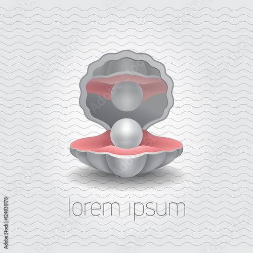 Shell with a pearl, realistic vector object. Powder box stylized.