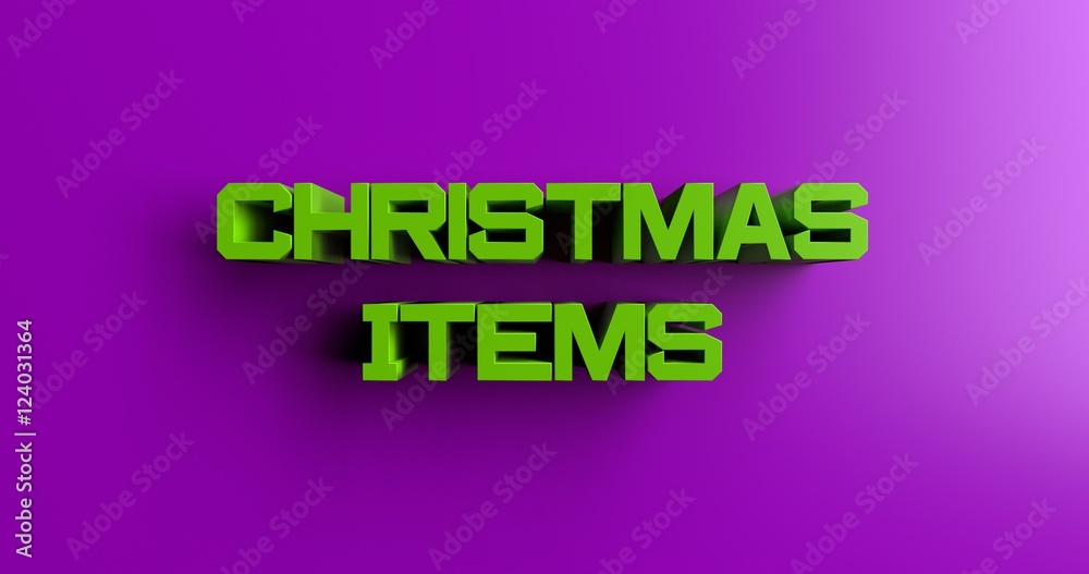 Christmas Items - 3D rendered colorful headline illustration.  Can be used for an online banner ad or a print postcard.