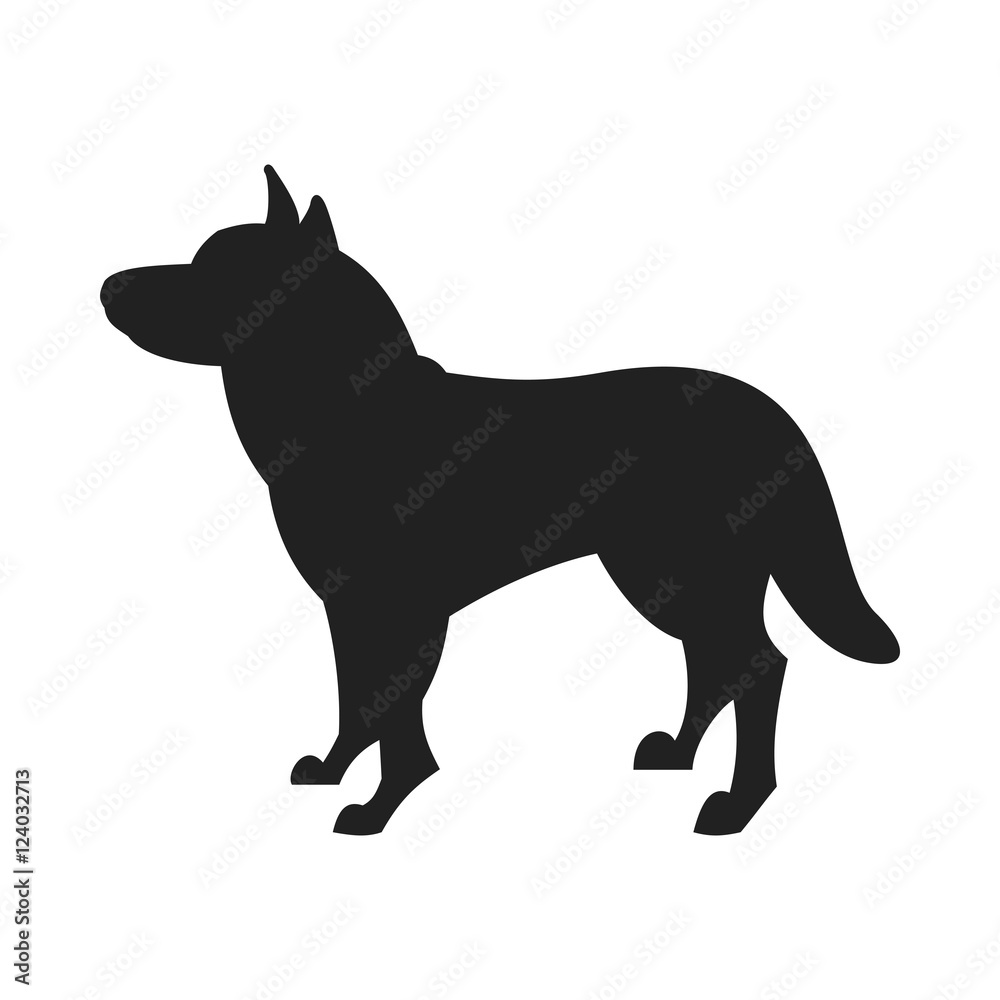 Husky Dog Vector Black Silhouette
