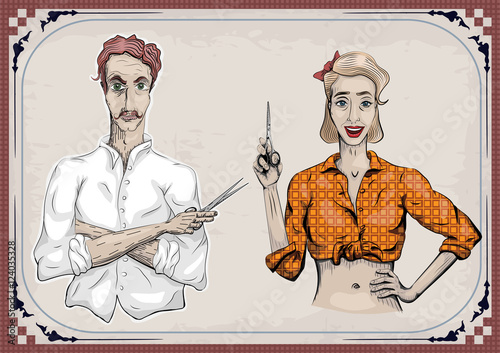 Man male hairdresser barber coiffeur haircutter, female woman gi