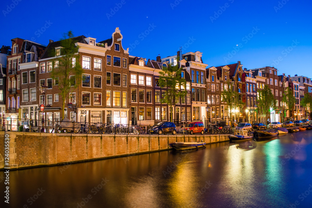 Night street in Amsterdam, Netherlands