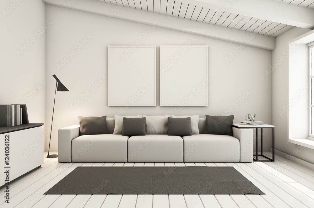 Simple of livingroom set modern - 3D render