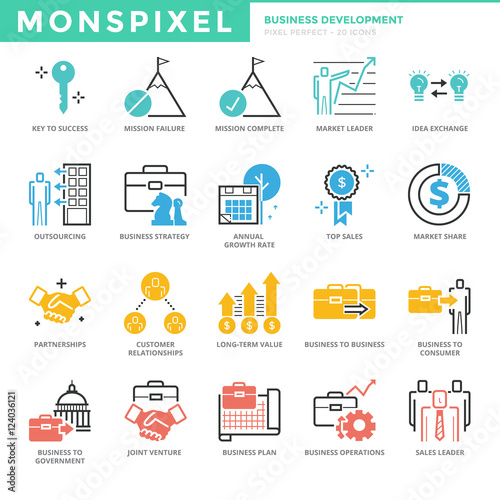 Flat thin line Icons set of Business Development. Pixel Perfect