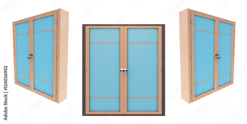 Fototapeta premium 3d render closed plastic window on white background set