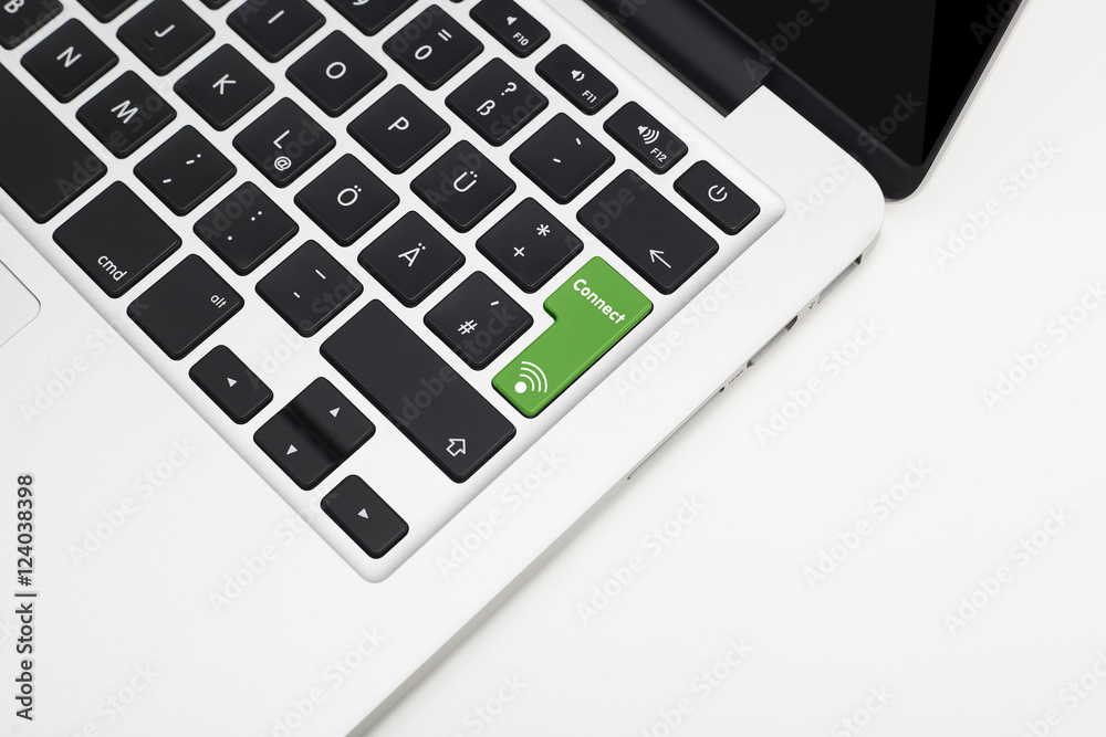 Laptop's keyboard with green Connect key and copyspace Laptop's keyboard with green Connect key and copyspace