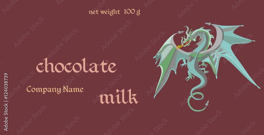 Vector handmade chocolate packaging design. Template with fairy dragon. Chinese year of the Dragon. Vector handmade chocolate packaging design. Template with fairy dragon. Chinese year of the Dragon.