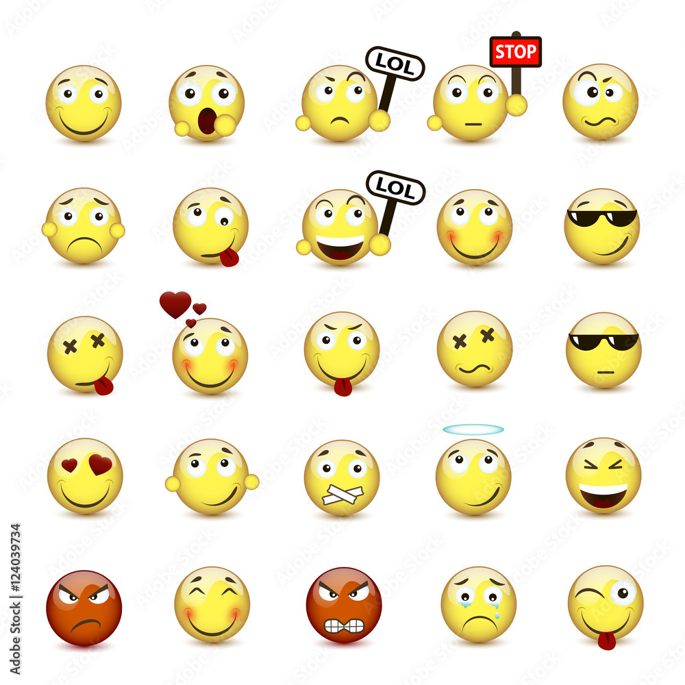 set yellow smiley face with a different mood set yellow smiley face with a different mood