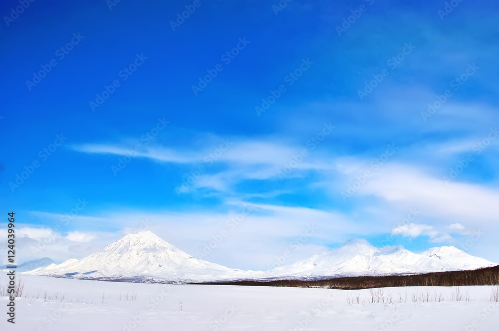 Fototapeta premium Beautiful winter volcanic landscape