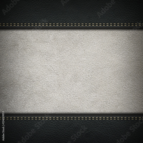 Texture of grey leather background with stitched seam, close-up. Texture for design. Light nubuck background