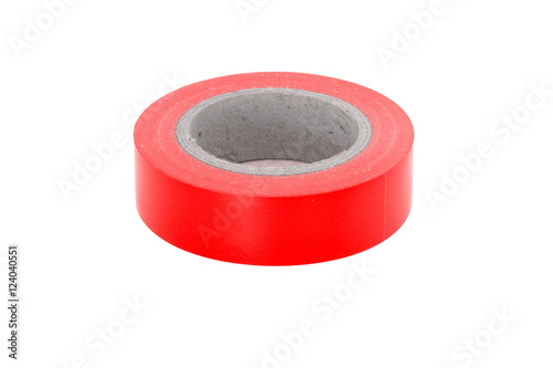 Electrical adhesive red insulation tape roll isolated on white background