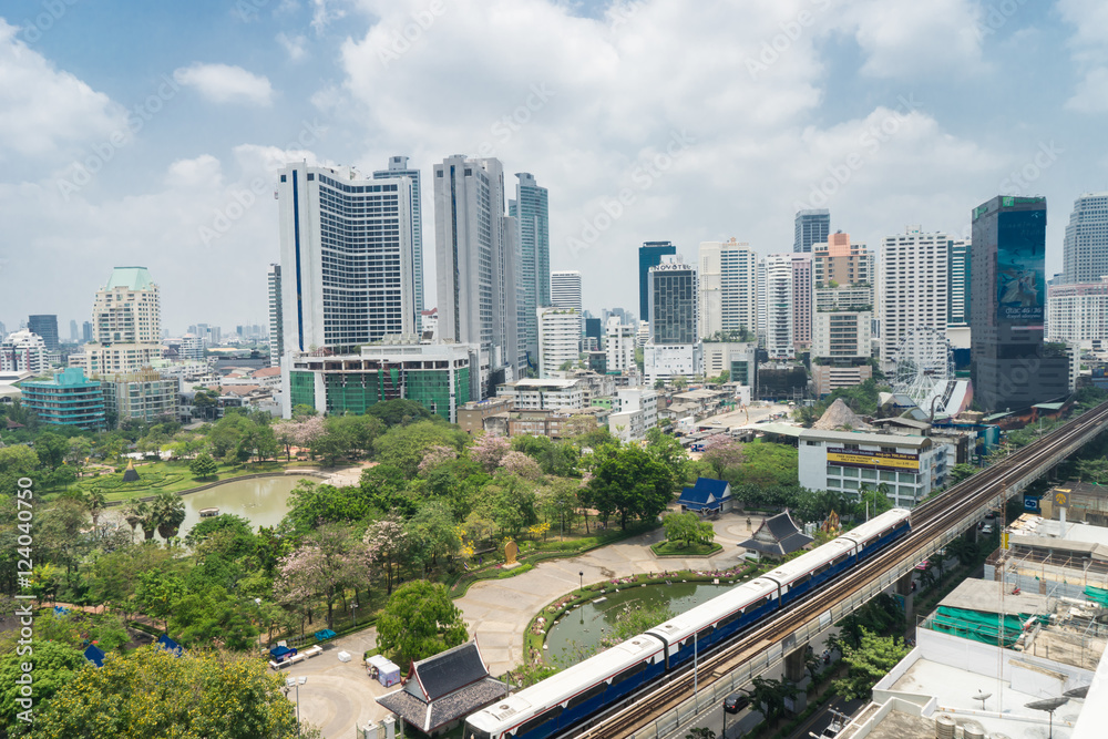 Bangkok city  view with main BTS sky train 
