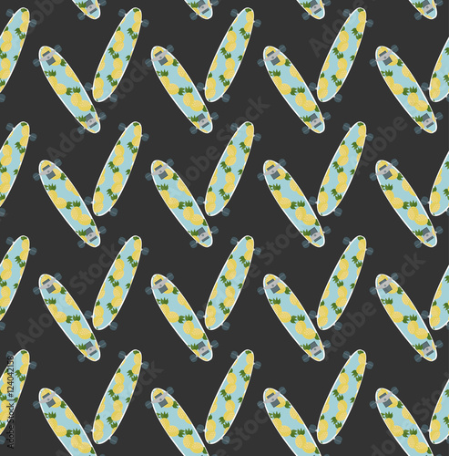 Flat longboards seamless pattern with colorful decks for print, fabric, web-design and backgrounds. Fabric, web-design and backgrounds.