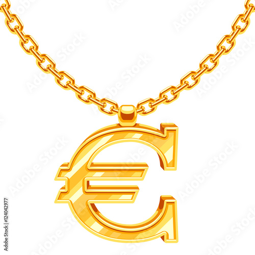 Gold necklace chain with euro symbol vector illustration