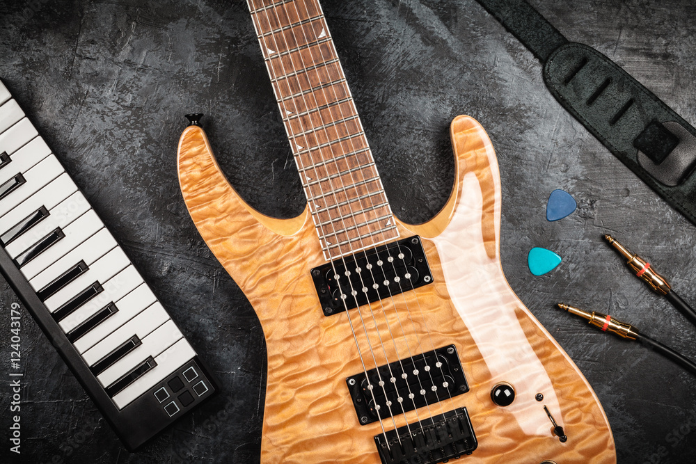 Fototapeta premium Electric guitar on grey background