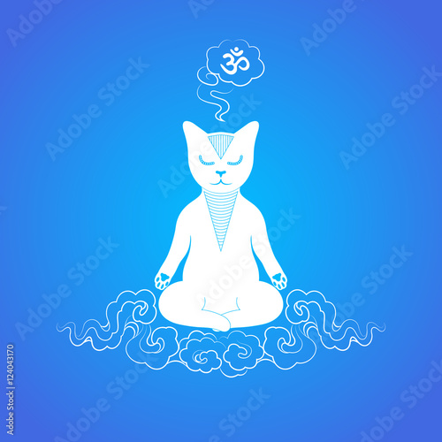 cat meditates on the cloud, vector