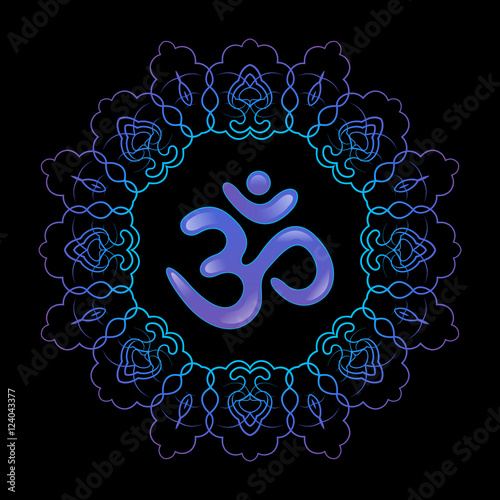 circular cloud abstract ornament and sacred symbol Om, vector