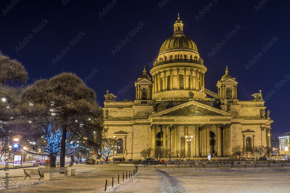Christmas St. Petersburg. St. Isaac's Cathedral night view