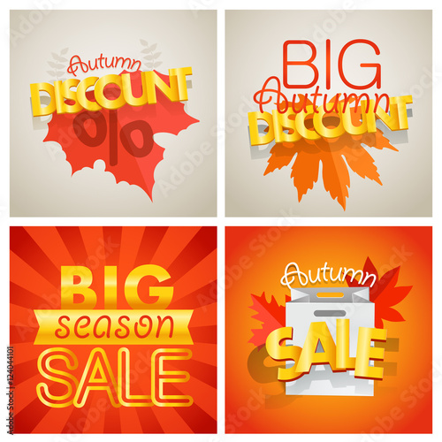 Fall sale banners set. Different autumn sale banners vector coll